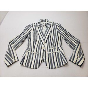 Ecru Style Womens Jacket Blazer Novelty Trim Casual Dress Indigo Striped Size XS